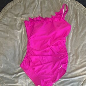 Fuchsia One-Shoulder Ruffle Swimsuit